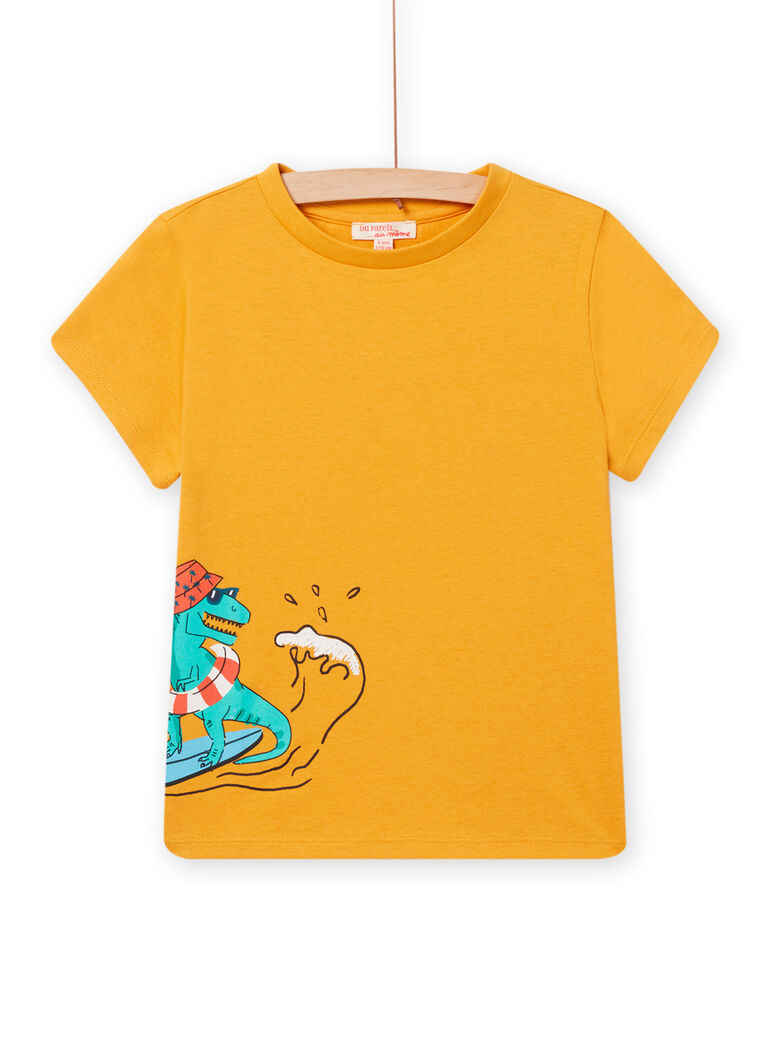 T-shirt jaune motif dinosaure surfeur enfant garçon