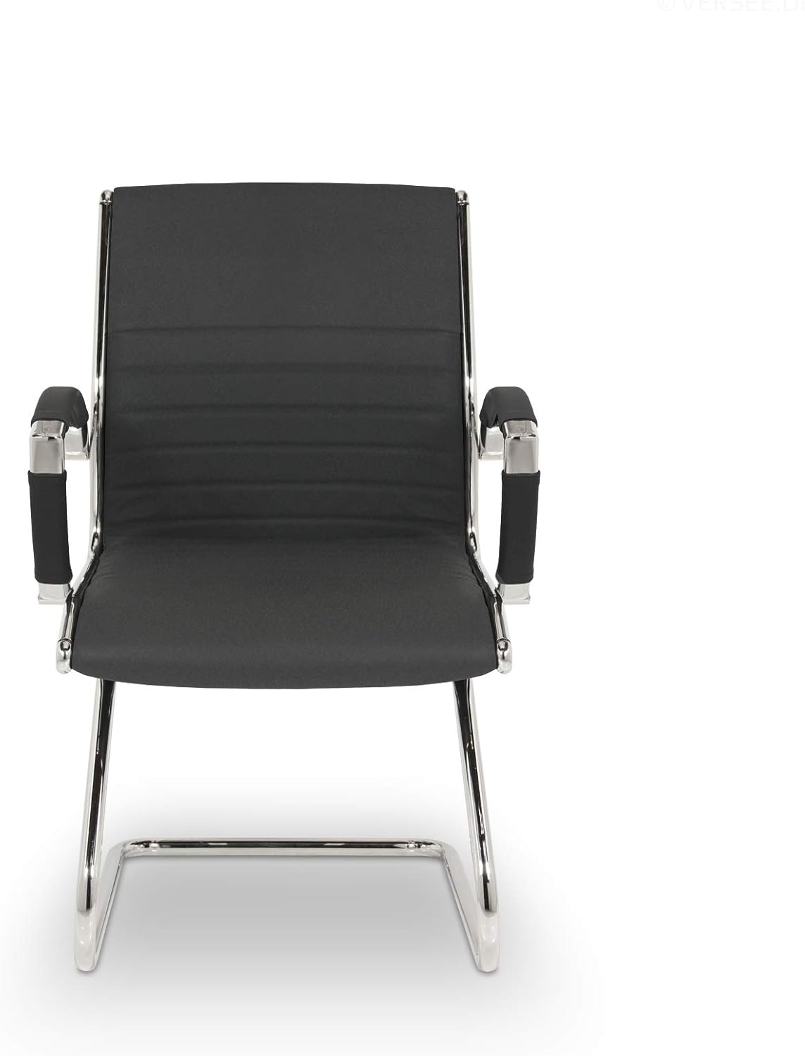 VERSEE Premium Besucherstuhl Montreal aus Stoff in Anthrazit mit Armlehne - Freischwinger mit Chrom für Büro und Konferenzräume - Belastbar bis 150kg