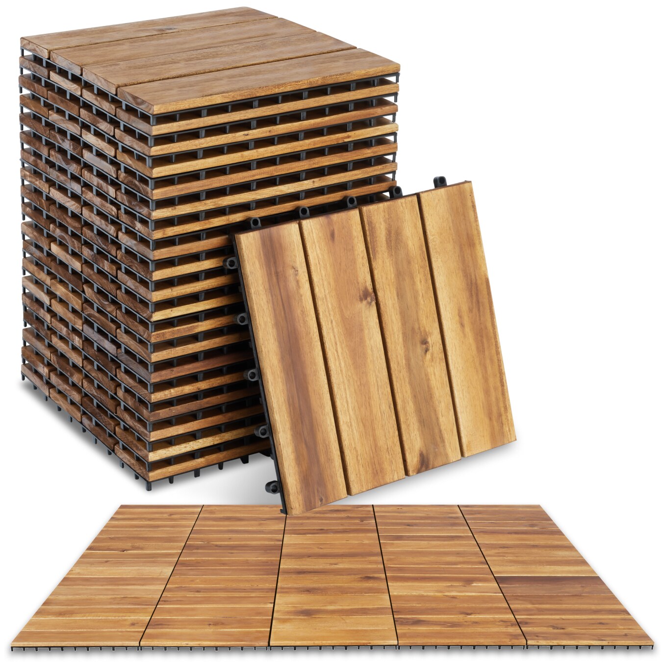 tectake® Terrassenfliesen, 20er Set mit Klicksystem, mit Drainage, 31 x 31 x 2,2 cm