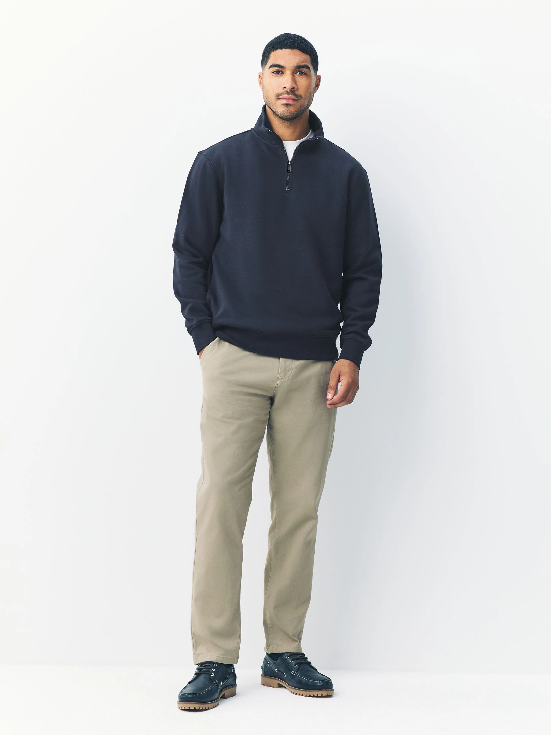 Donkerblauw - Kwartrits - Sweatshirt van jersey met hoog katoengehalte