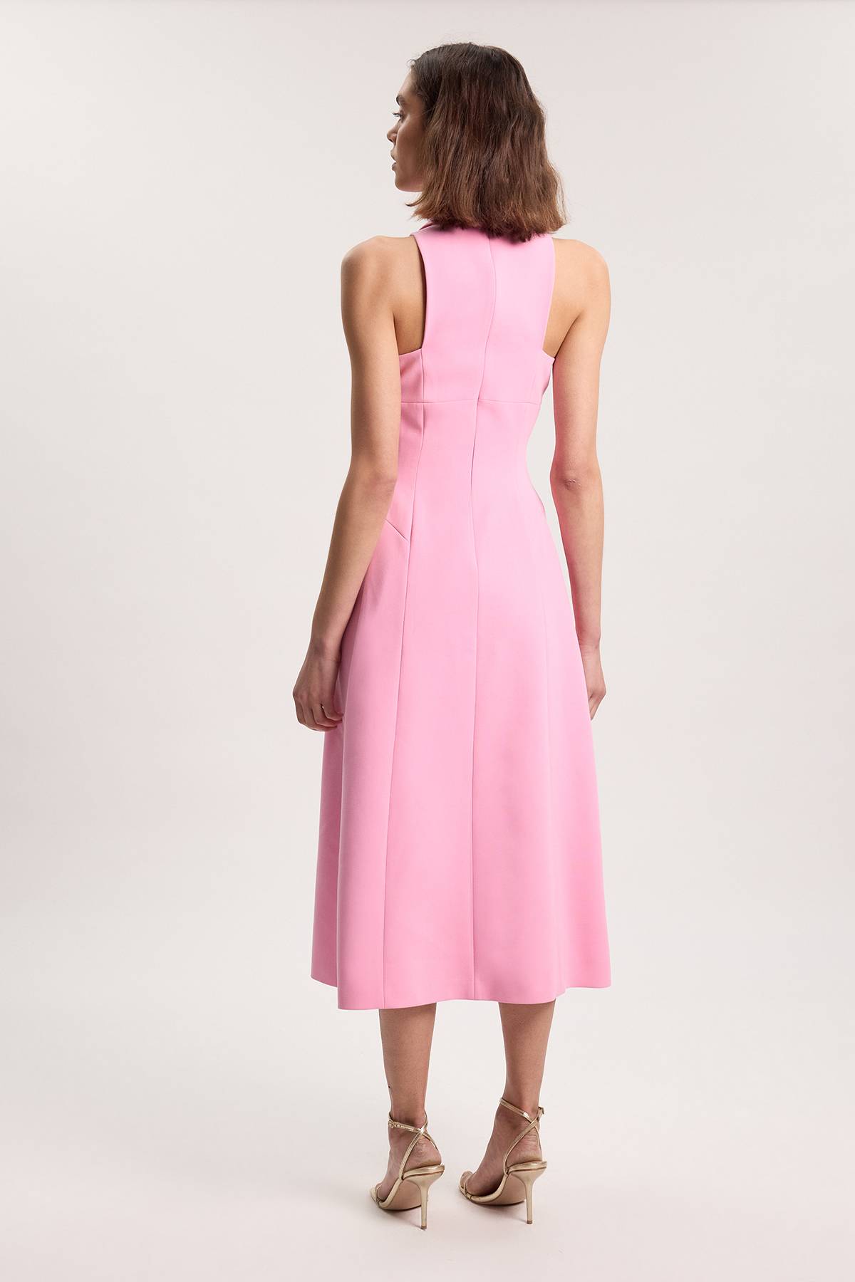 KarenMillen Robe Midi Ajustée À Jupe Ample Avec Détails De Coutures En Tissu Stretch Compact