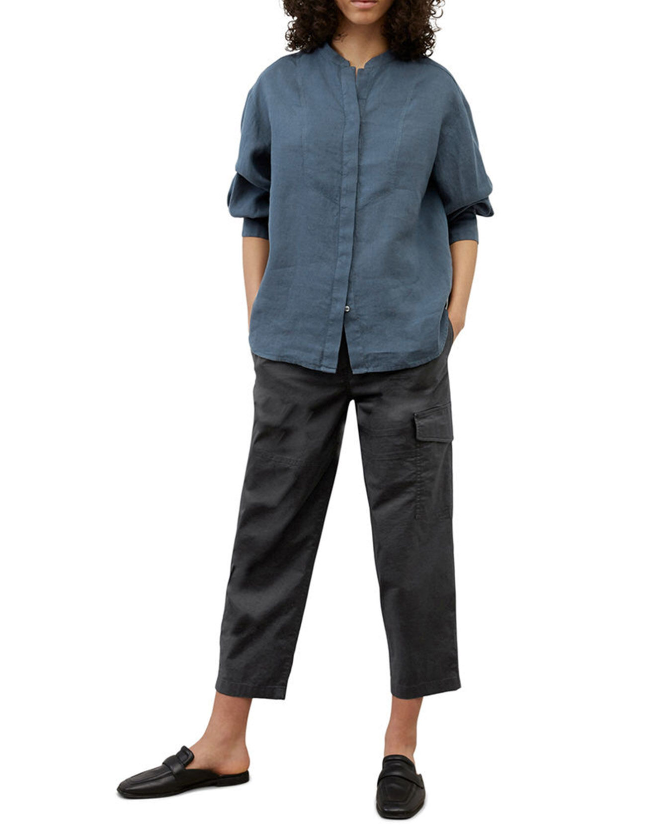 Marc O'Polo Chemise 100% Lin sans manches Col bleu moyen
