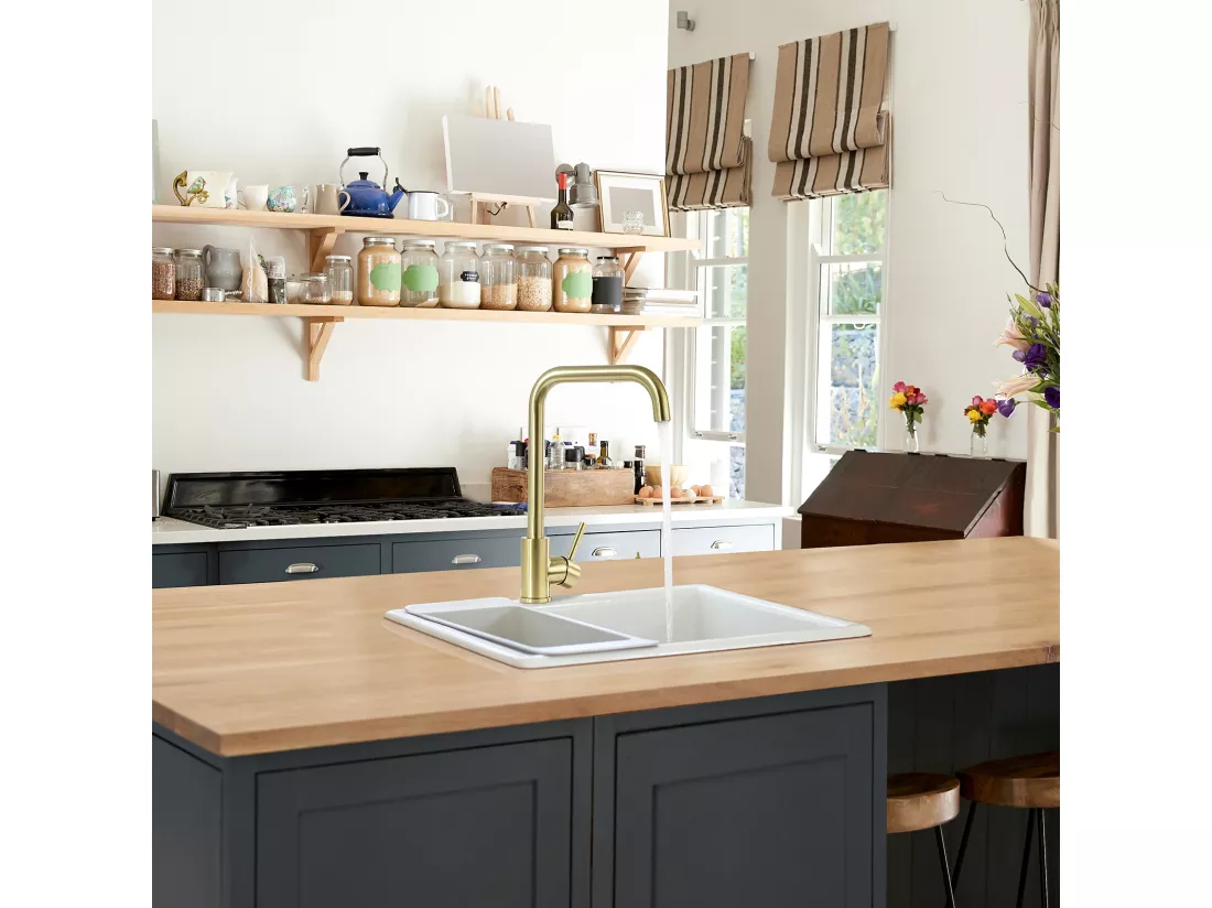 LonheoMax Mitigeur Cuisine,Robinet Evier Flexible Rotatif 360°, Mitigeur Cuisine Inoxydable avec Aérateur Démontable,Doré Brossé,EU Modèle,EU Modèle