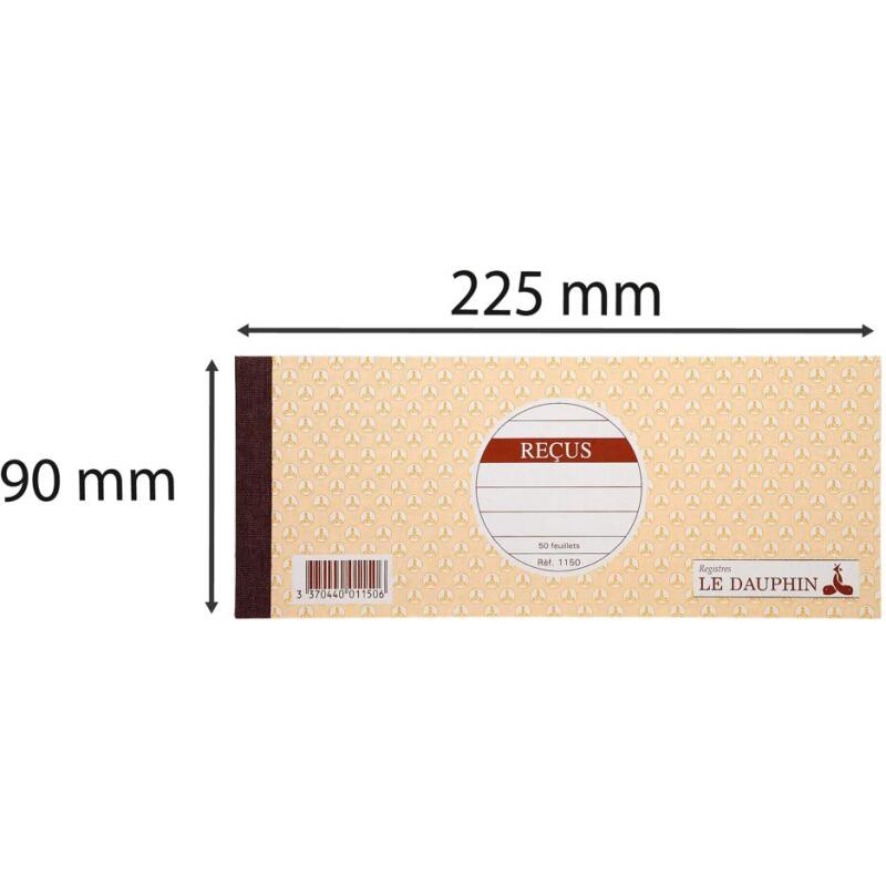Carnet de reçus 9 x 22,5 cm 50 feuillets 10 colonnes