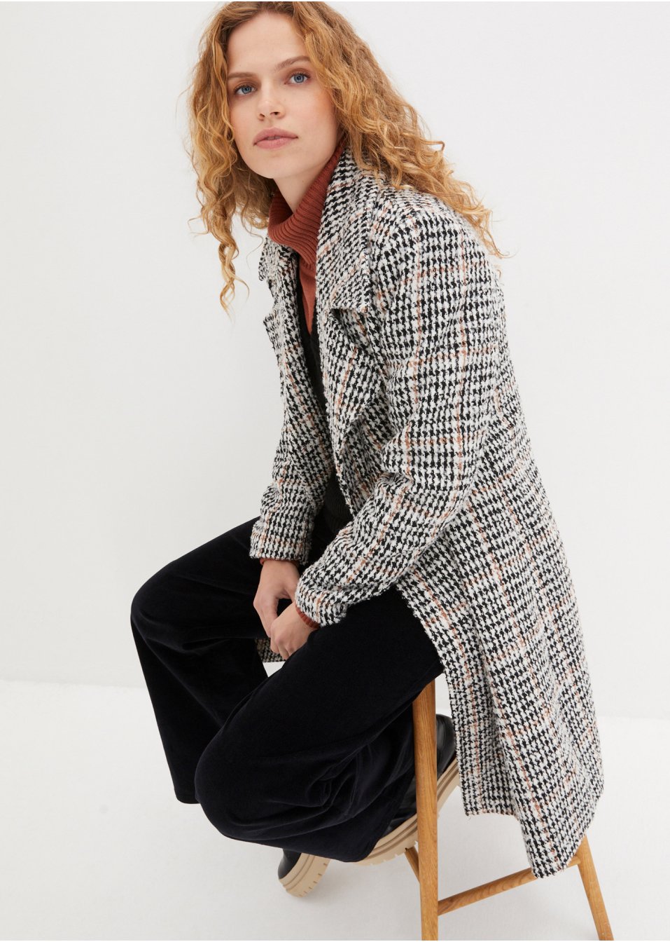 Manteau en bouclé à motif pied-de-poule