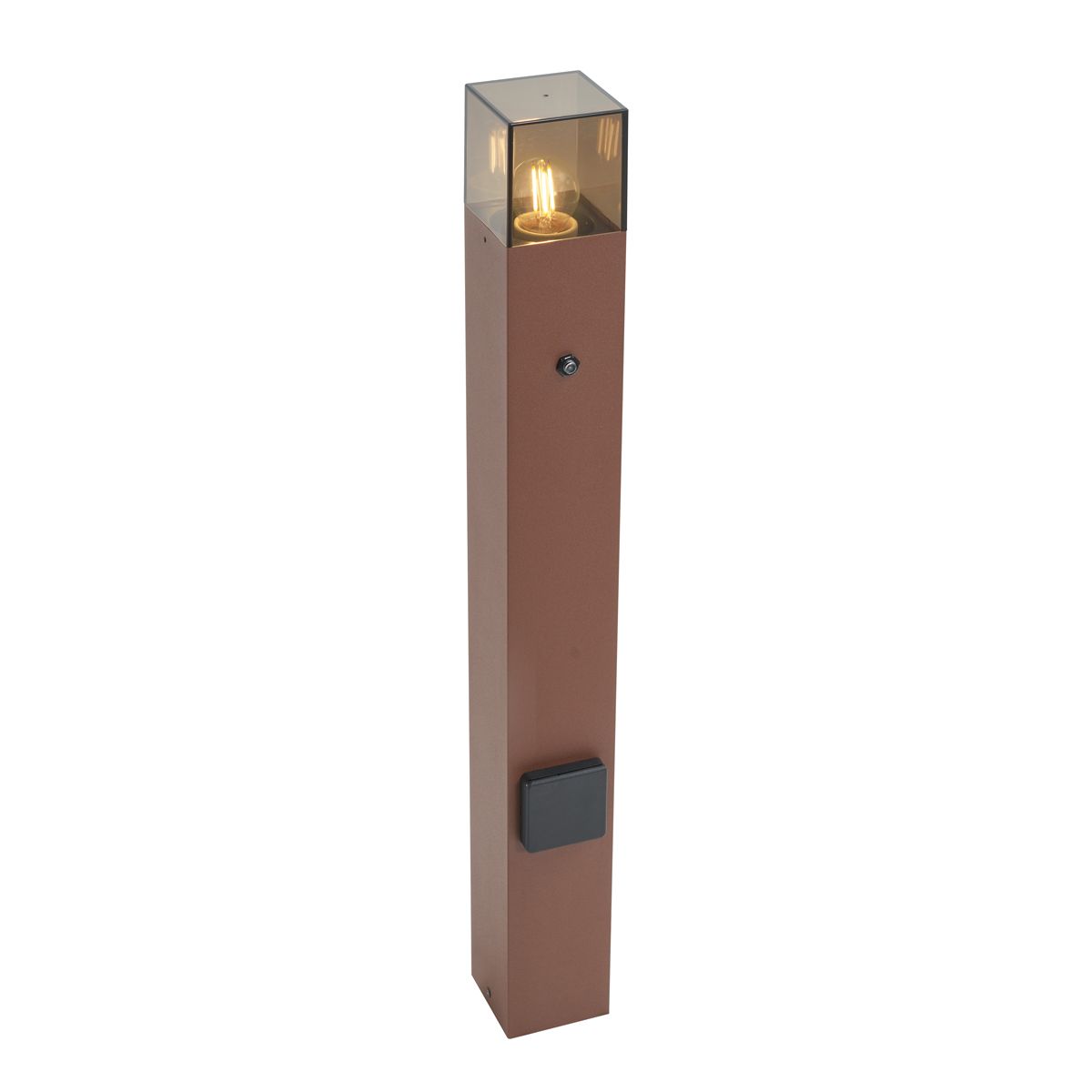 Industrieel buiten paaltje roestbruin met smoke glas 70cm met schemersensor IP44 - Denmark
