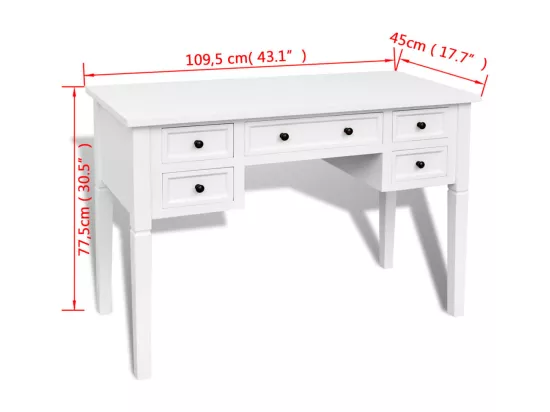 Bureau blanc à 5 tiroirs