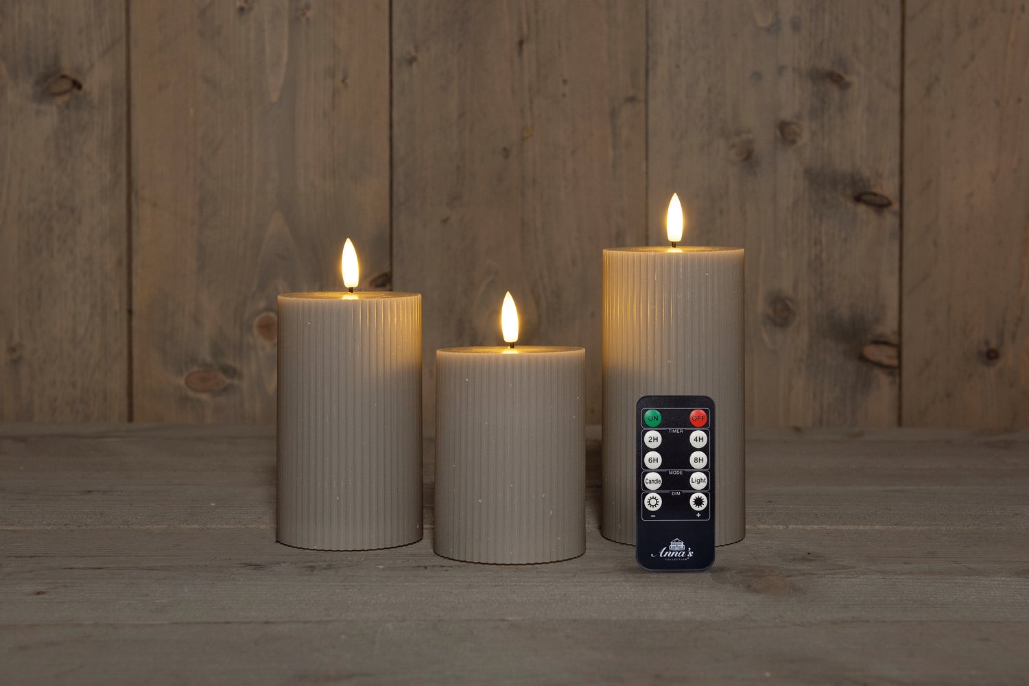 Anna's Collection led stompkaars Riba taupe D 7,5 H 10 / 12,5 / 15 cm 3 stuks