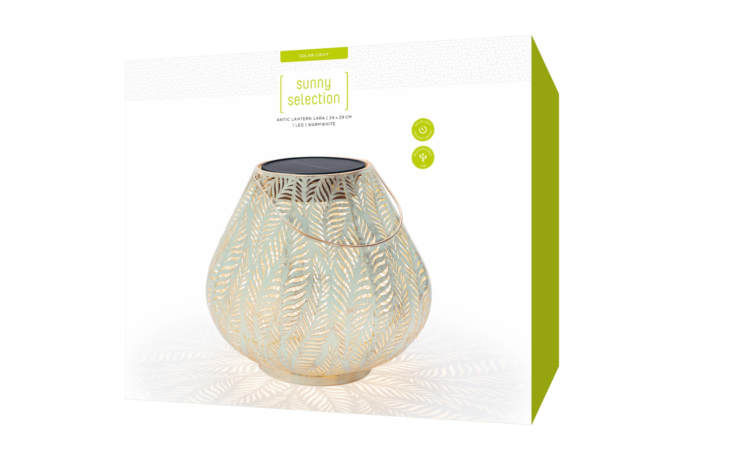 Laterne Solar Antic Lara, Ø 29 cm, MintSolarleuchte zum Aufstellen oder Aufhängen