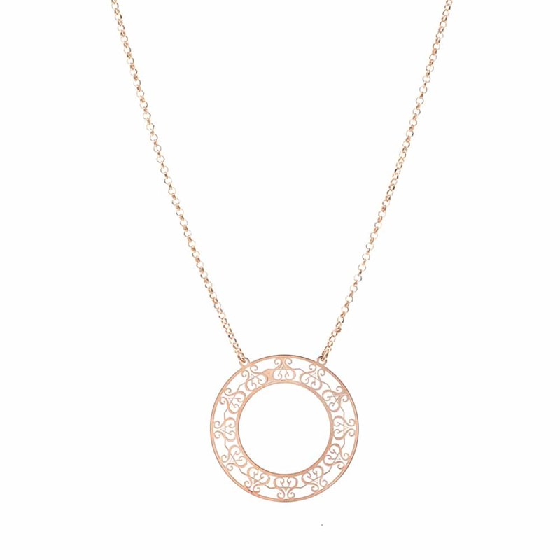 Collier Argent Grand Cercle Motif Orus Rose