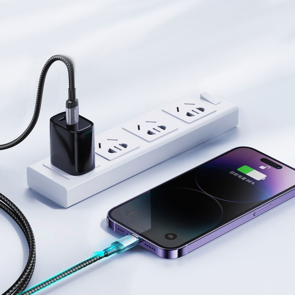 (1.2m) 20W USB C auf Lightning Nylon Ladekabel Fast Charge Datenkabel mit LED - Schwarz