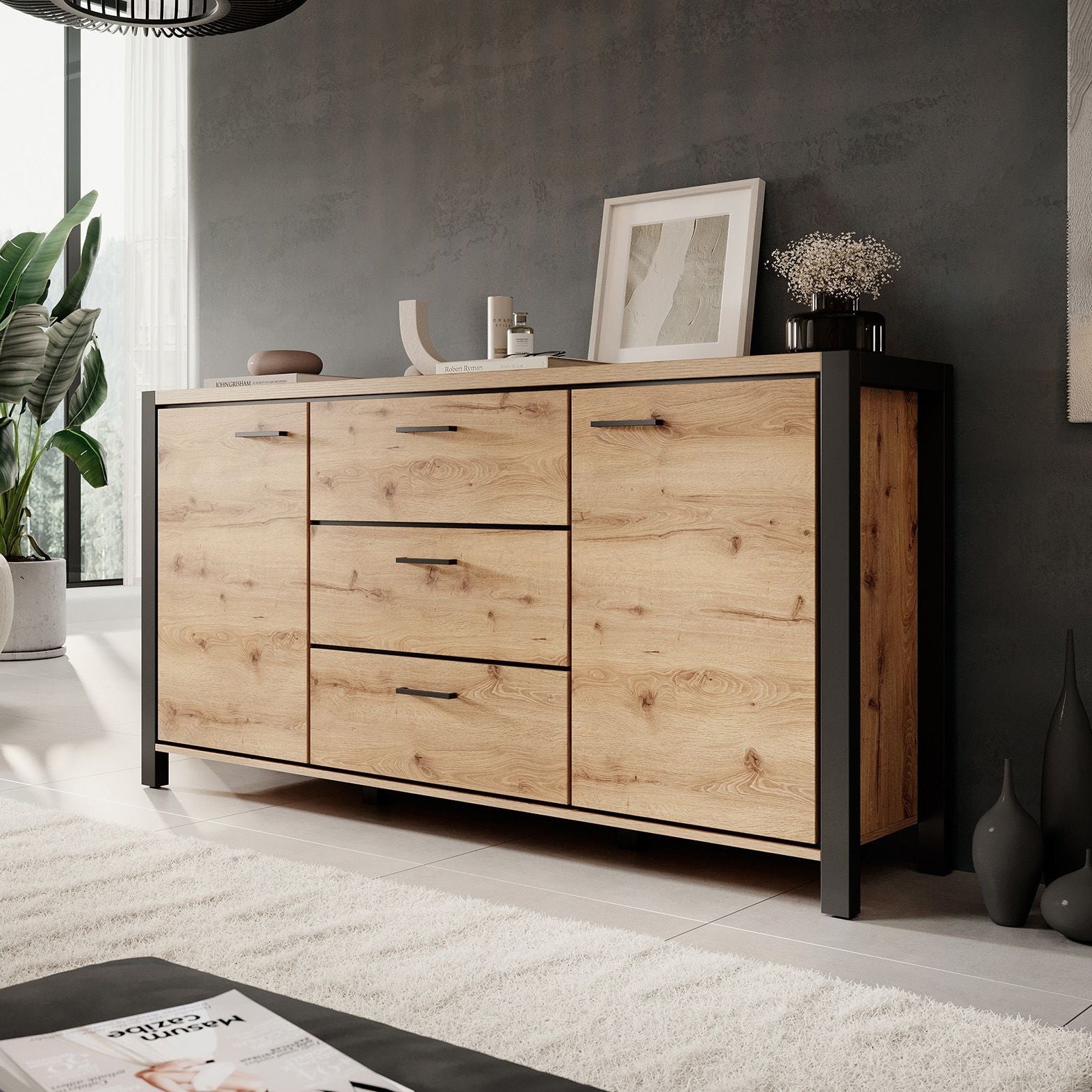 Acapulco - Dressoir - Eiken/zwart - 180x41x91 cm