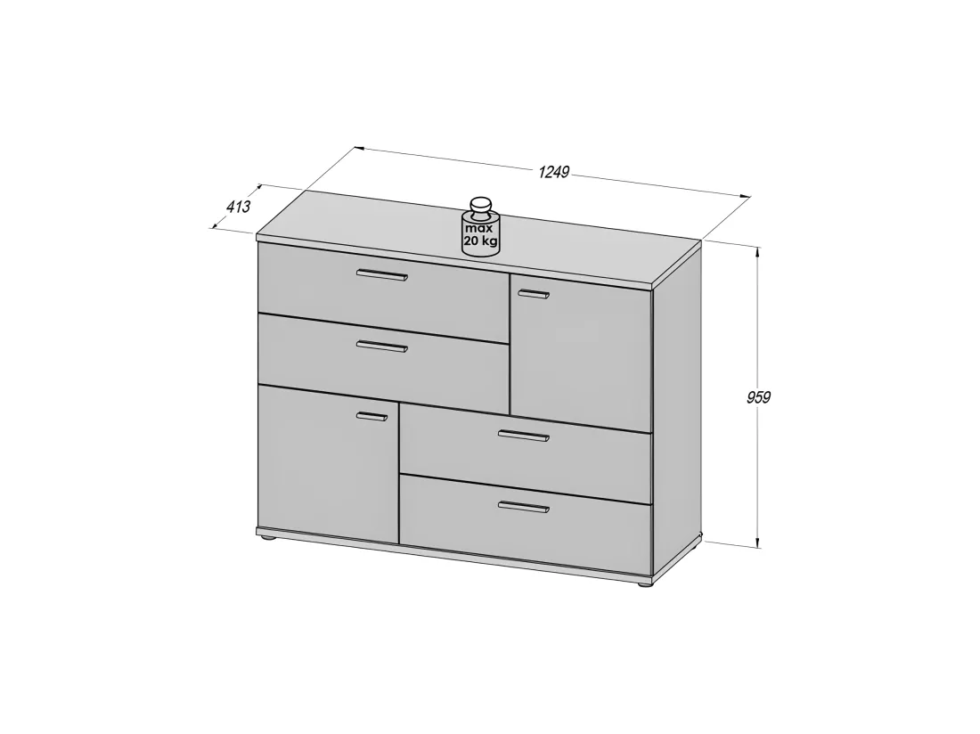 Commode 2 portes 4 tiroirs décor chêne cendré blanc - DEST