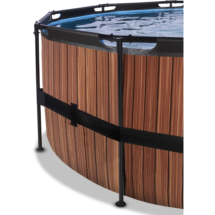 EXIT Frame Pool ø427x122cm (12v Sandfilter) – Holz Optik + Sonnendach