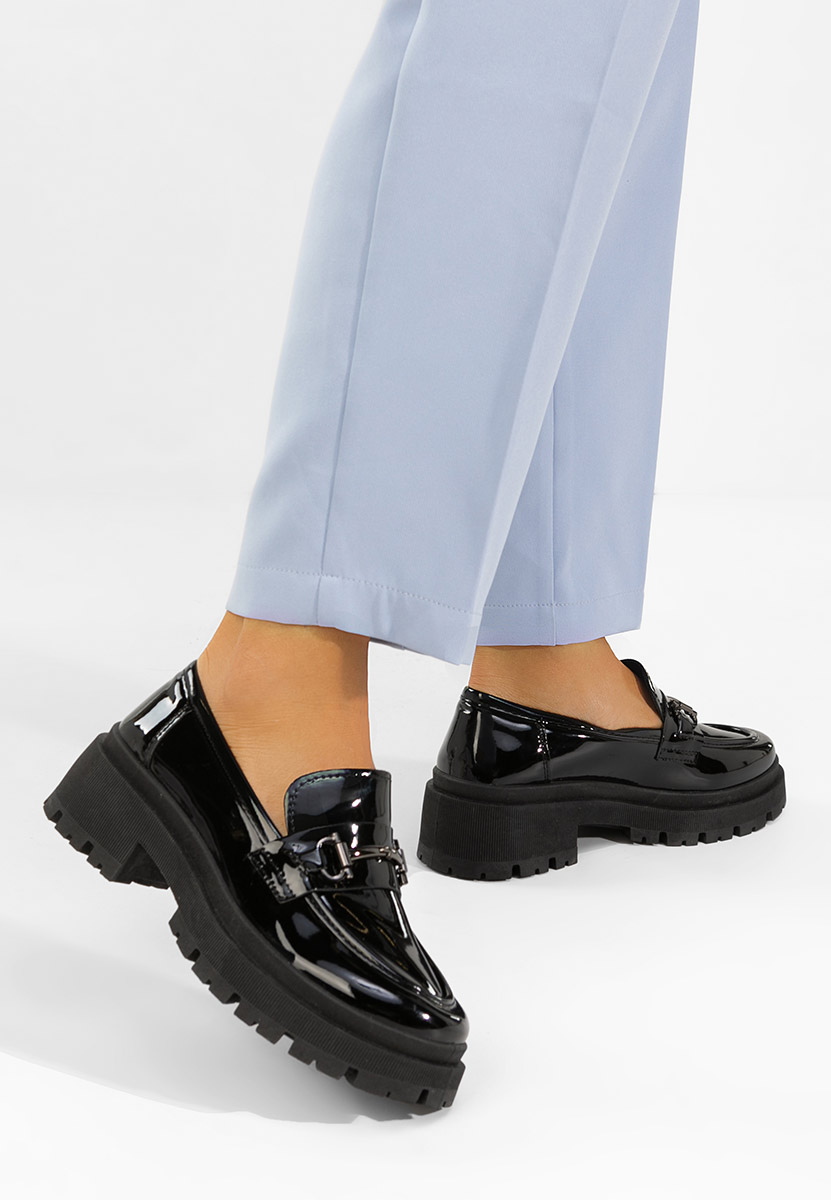 Mocassins pour femme vernis noirs Elvilia