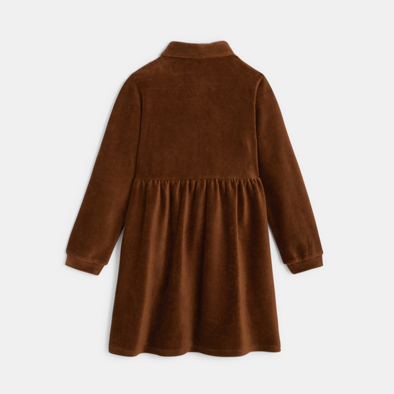 Robe-chemise en velours côtelé marron fille