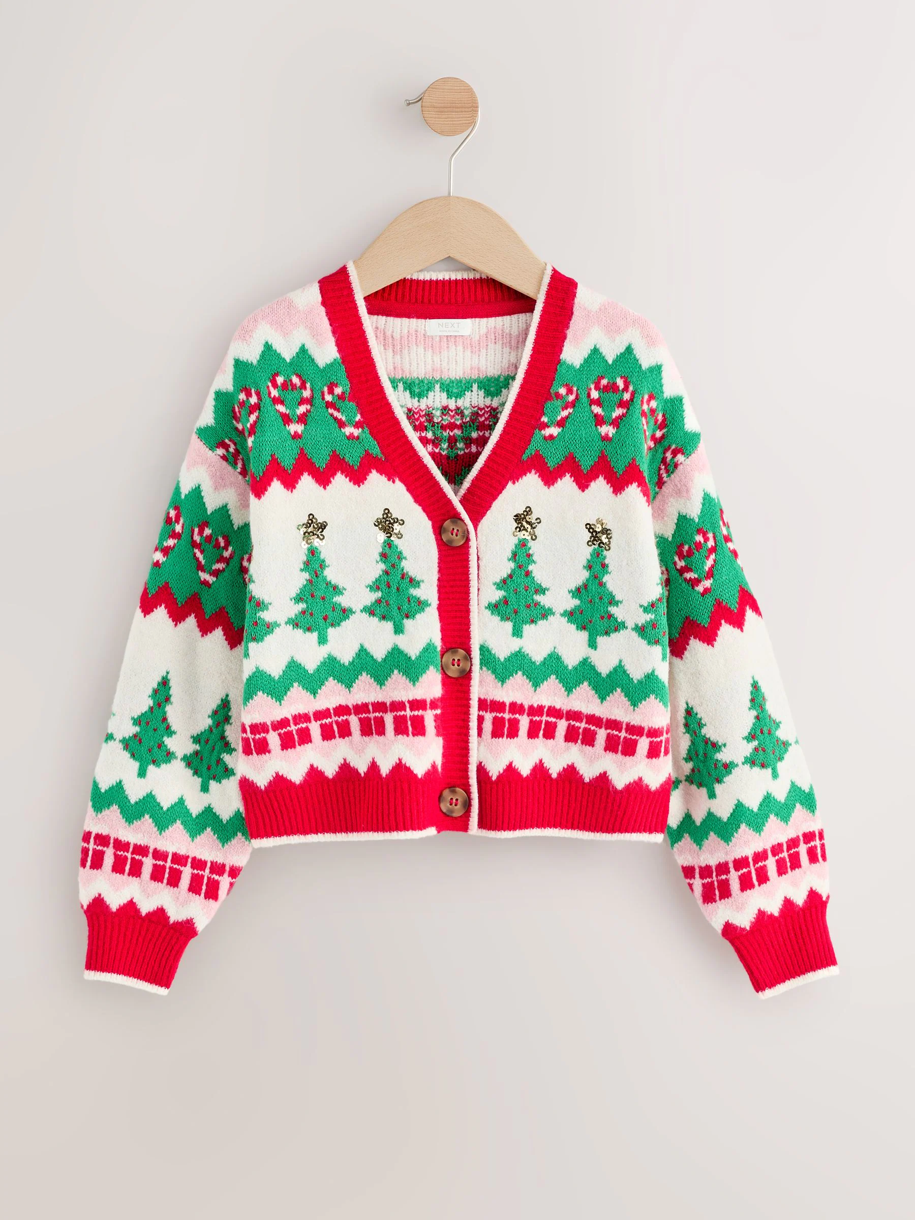 Rood - Kerstvest met kerstboommotief (3-16jr)