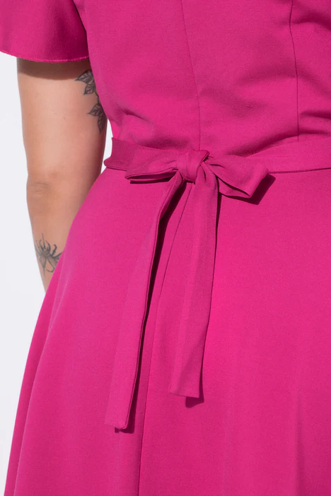 Midi-Abendkleid, Zierschleifen, V-Ausschnitt, ärmellos, magenta