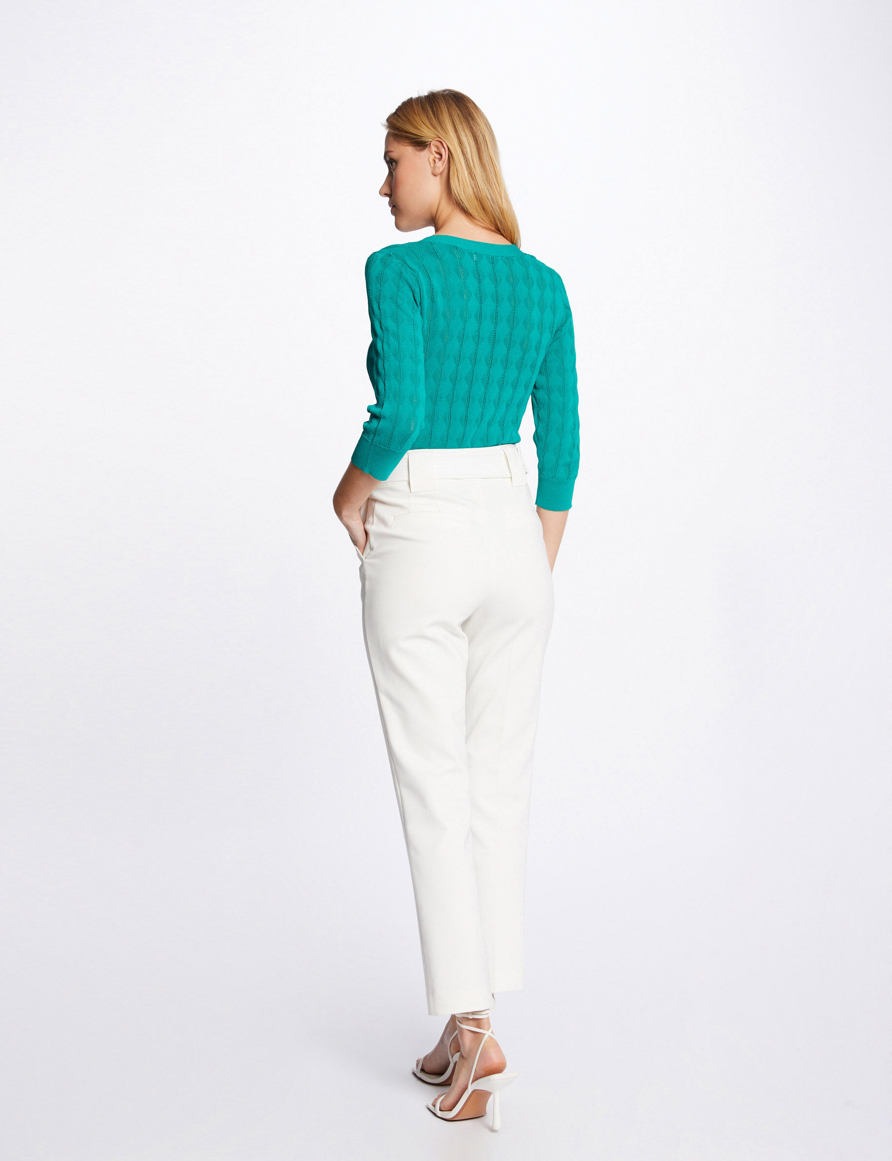 Gilet manches 3/4 boutonné vert moyen femme - vert_moyen