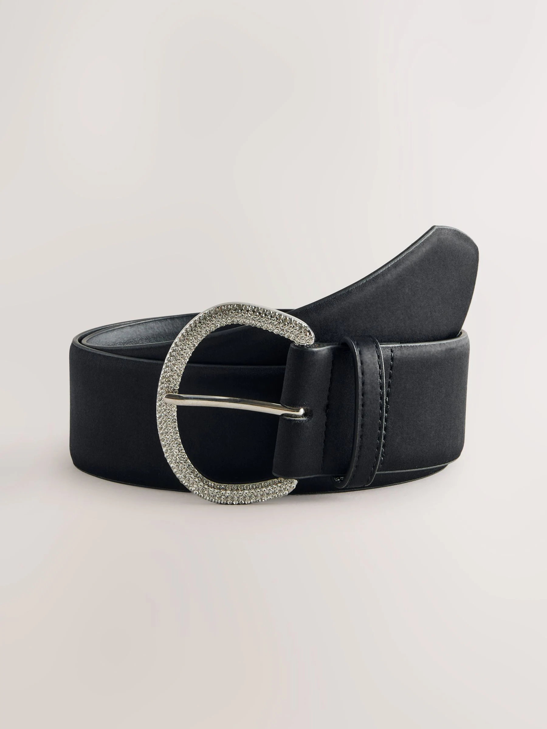 Zwart - Satin Belt with Diamante Buckle