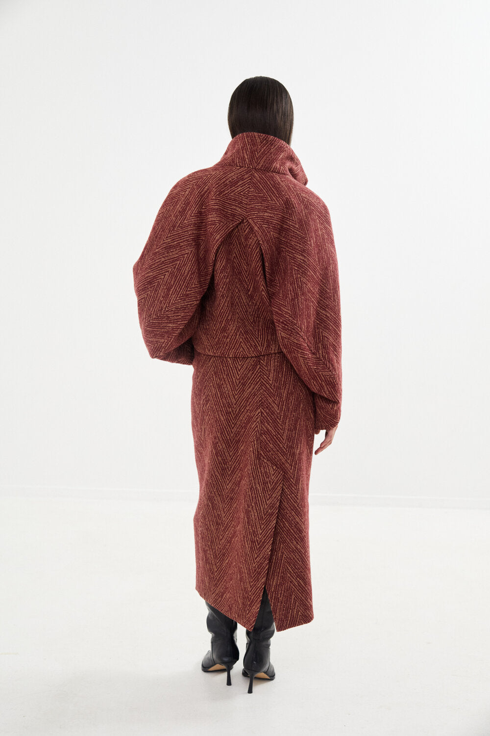Rabens Saloner  Lunna Herringbone uldjakke - Burgundy combo