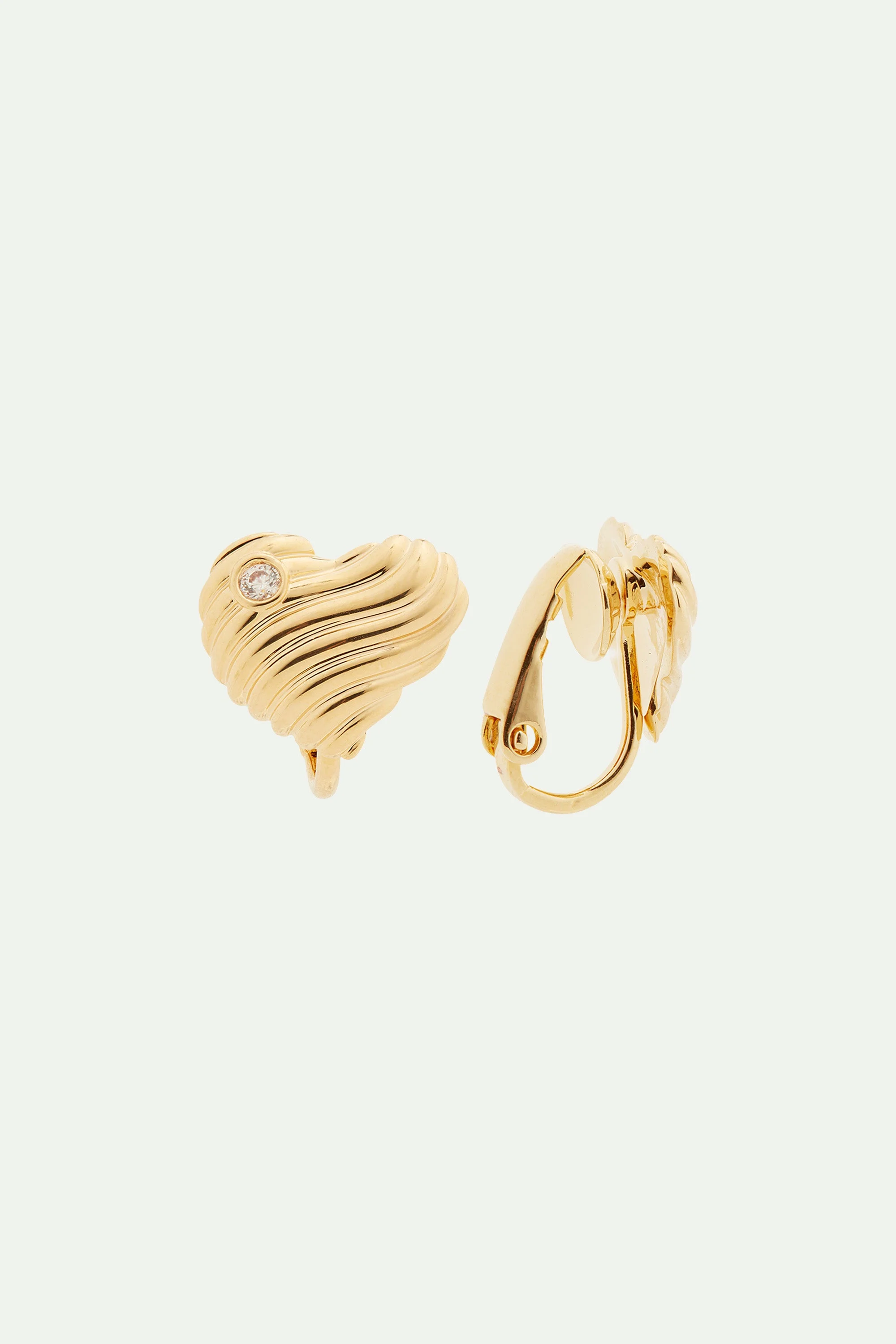 Boucles d'oreilles coeur strié et oxyde de zirconium | Jaune