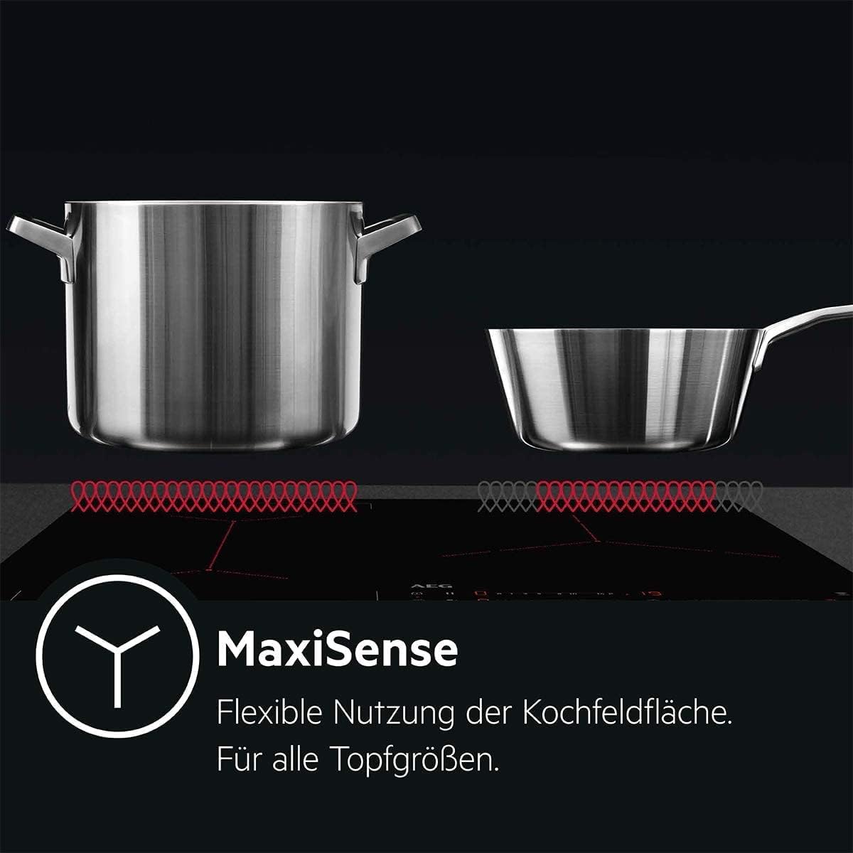 AEG IKE64450XB Elektro-Kochfeld/60 cm/Glasfarbe Schwarz/Induktionskochfeld mit Power-Funktion/3stufige Restwärmeanzeige/autarkes Kochfeld/Edelstahlrahmen