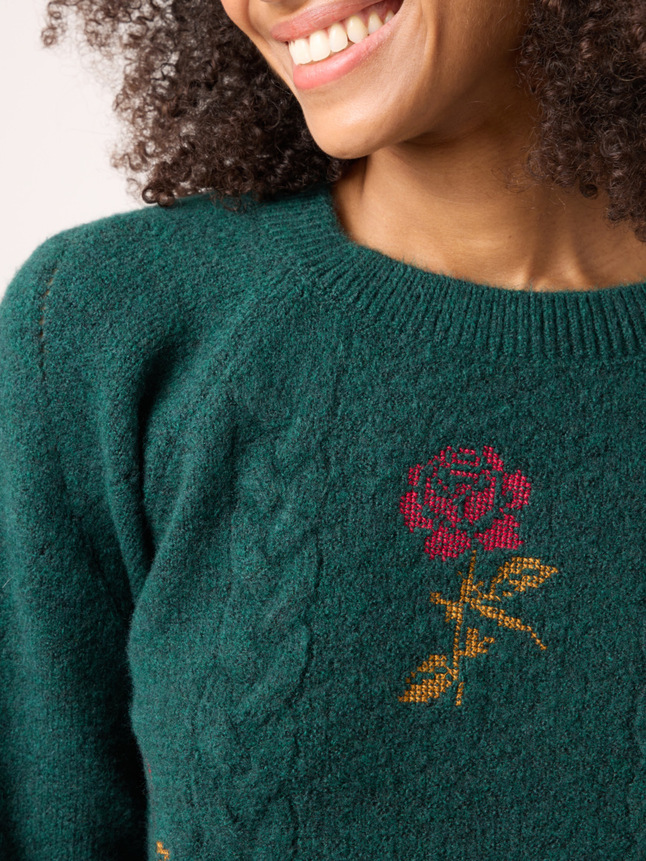 Pull avec détails broderies fleurs