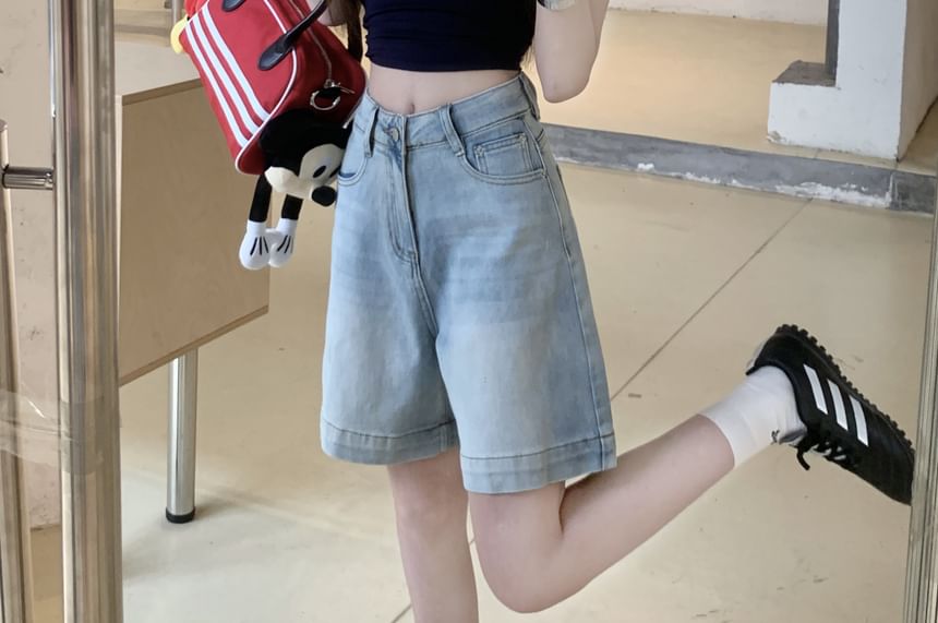 ANORA - Mid Rise Washed Denim Shorts