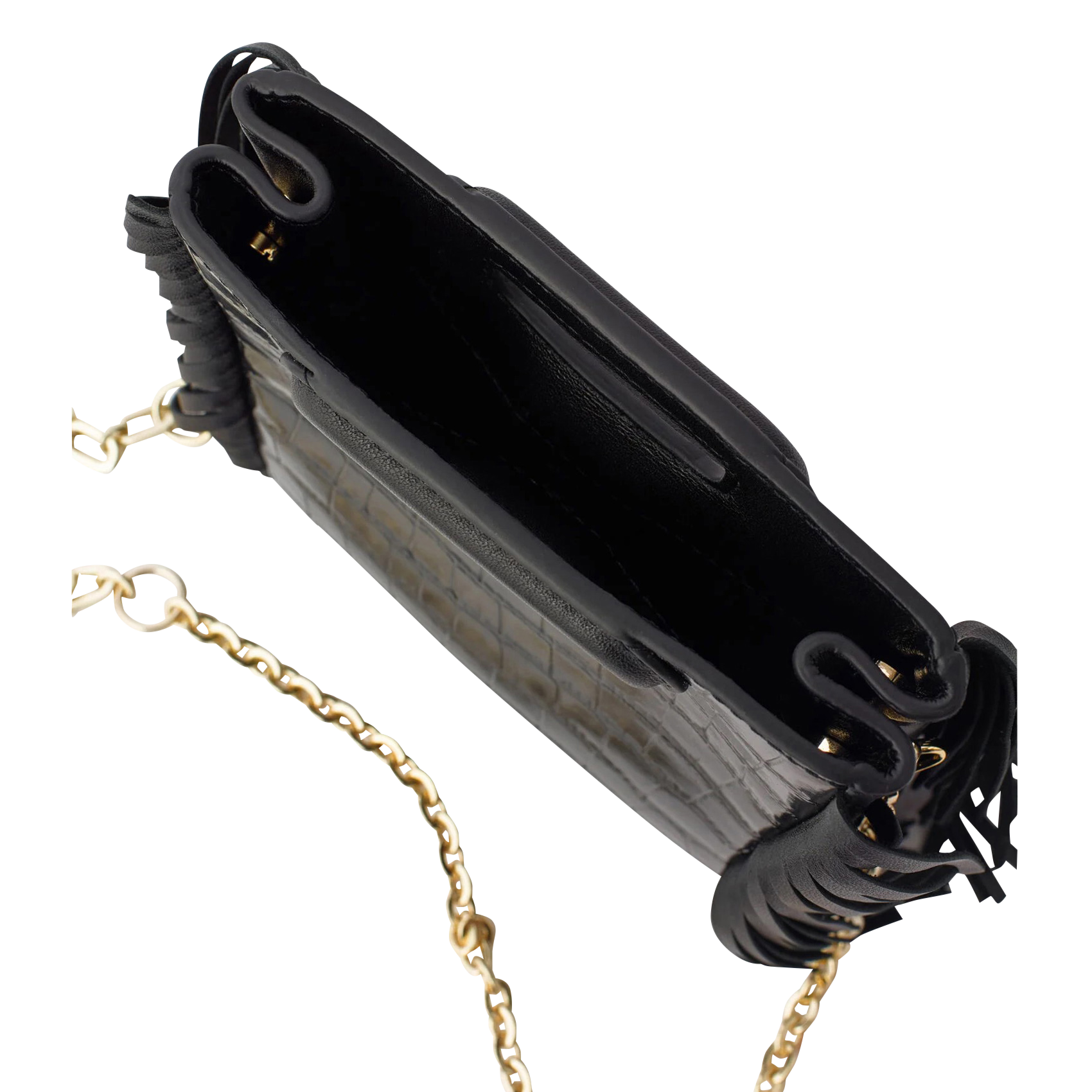 M MINI - Sac bandoulière en cuir embossé croco | Noir