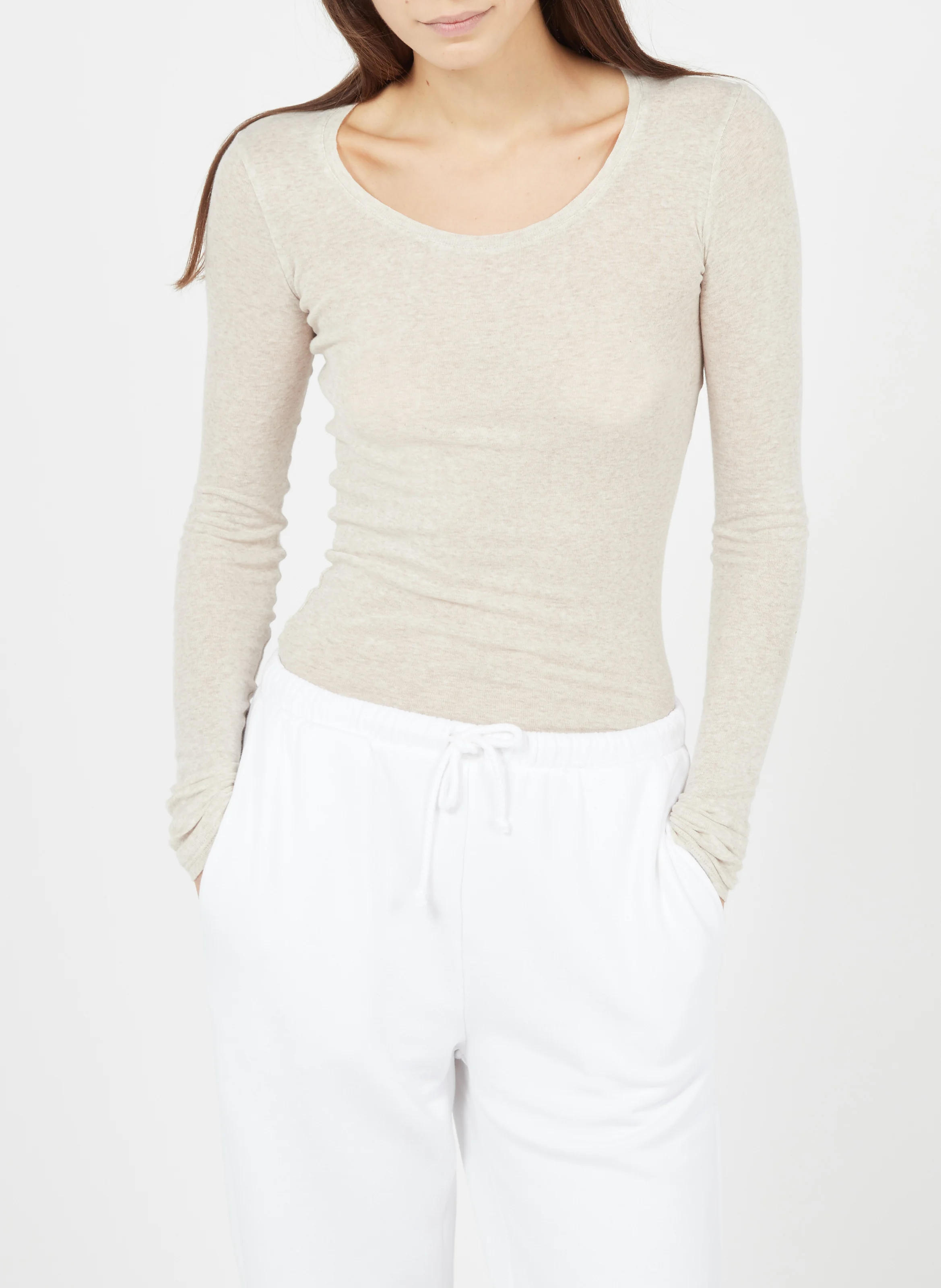 MASSACHUSETTS - Tee-shirt moulant à col rond en coton | Beige