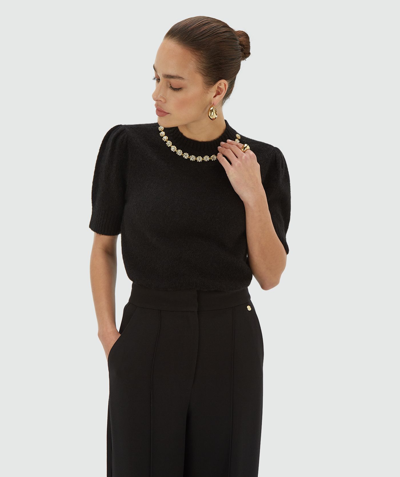 JV-FRANKA slim fit top met merinowol - black