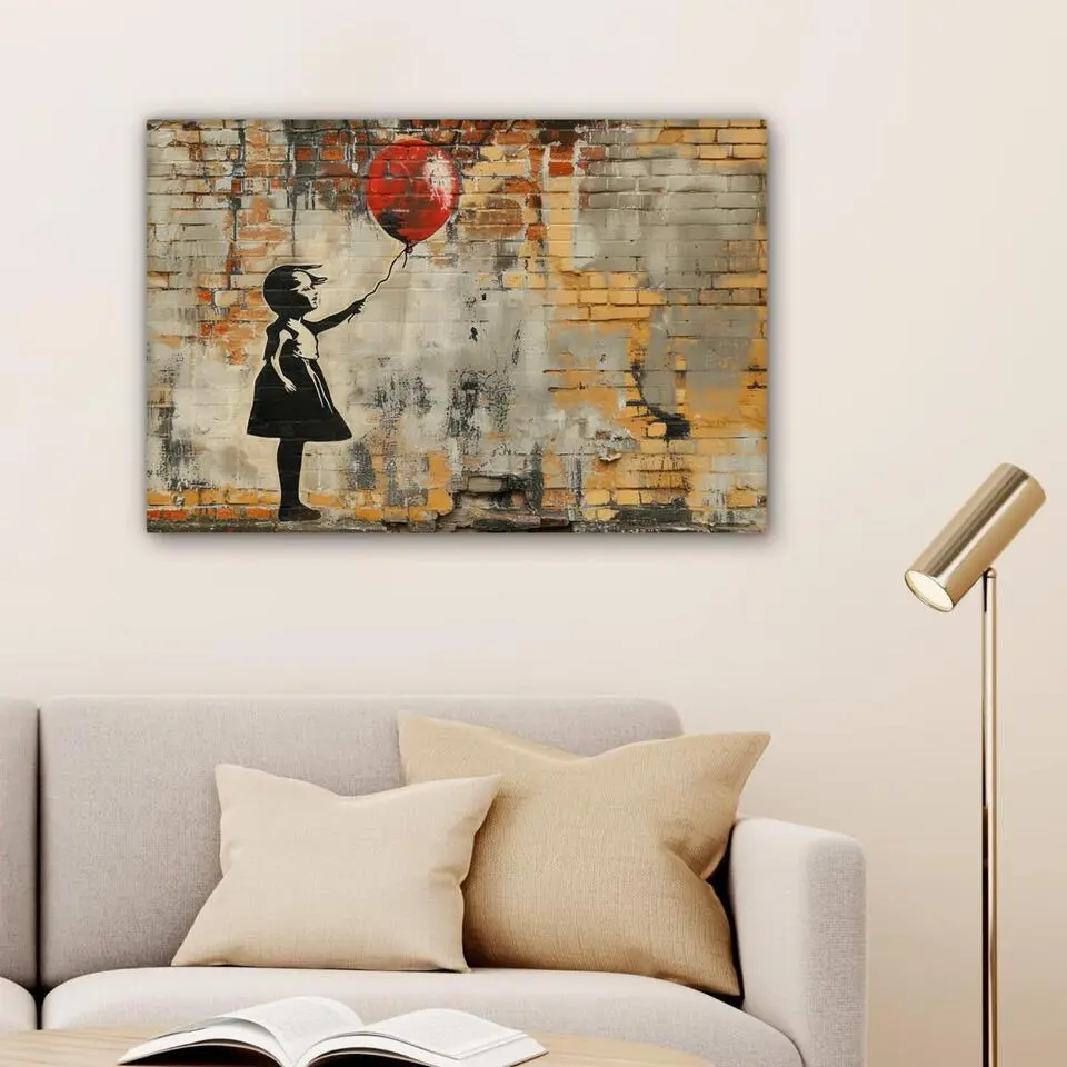 MuchoWow Canvas Schilderij 60x40cm Graffiti Banksy Meisje