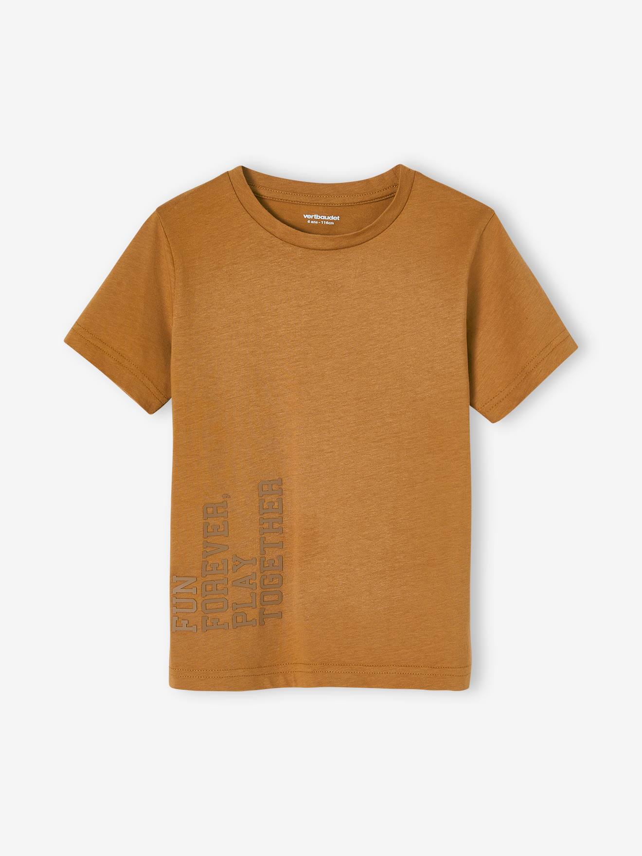Conjunto de agasalho infantil: camiseta + shorts de moletom cor noz-pecã