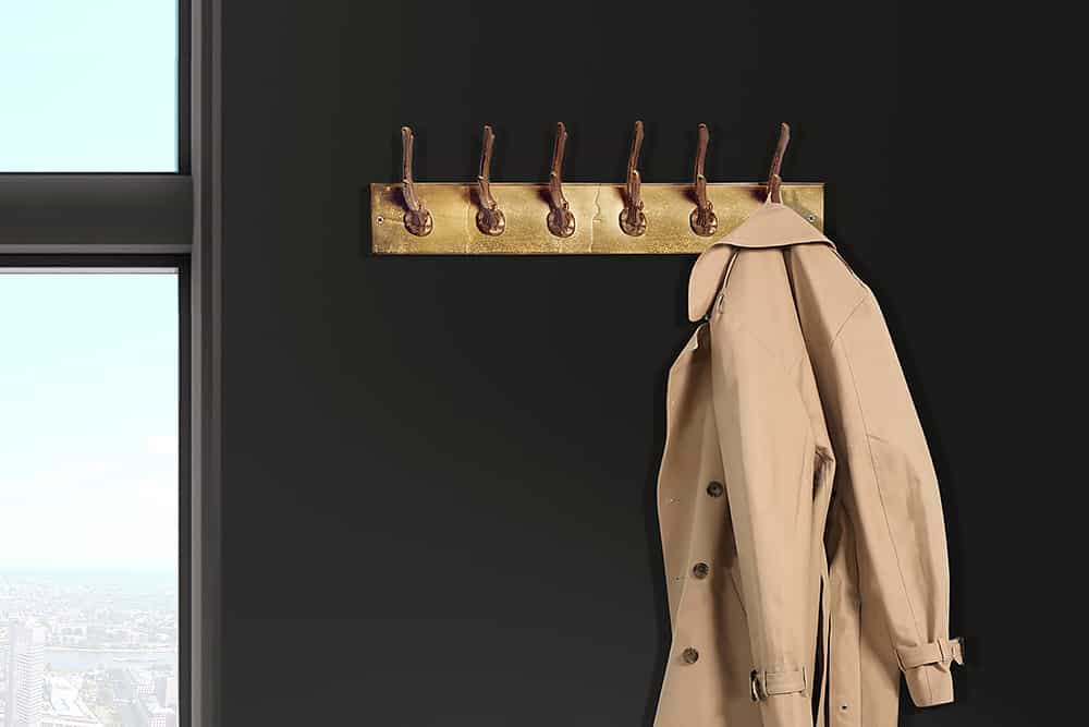 Dekorative Wandgarderobe DEER 50cm gold Metall Hirschgeweih Kleiderhaken