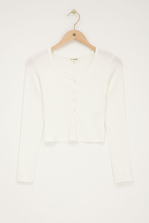 Witte longsleeve top met kleine knopen