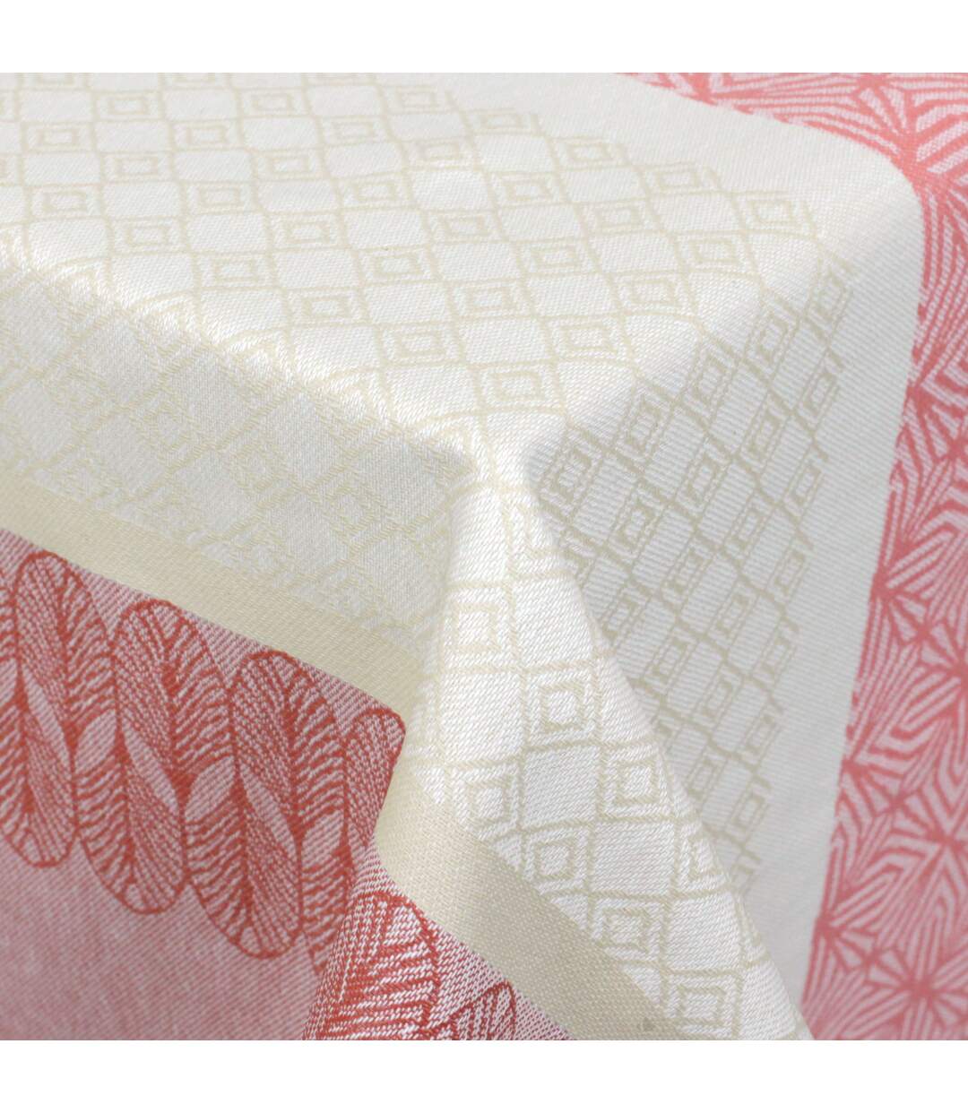 Nappe rectangle 150x350 cm Jacquard coton + CHARLESTON rouge Corail