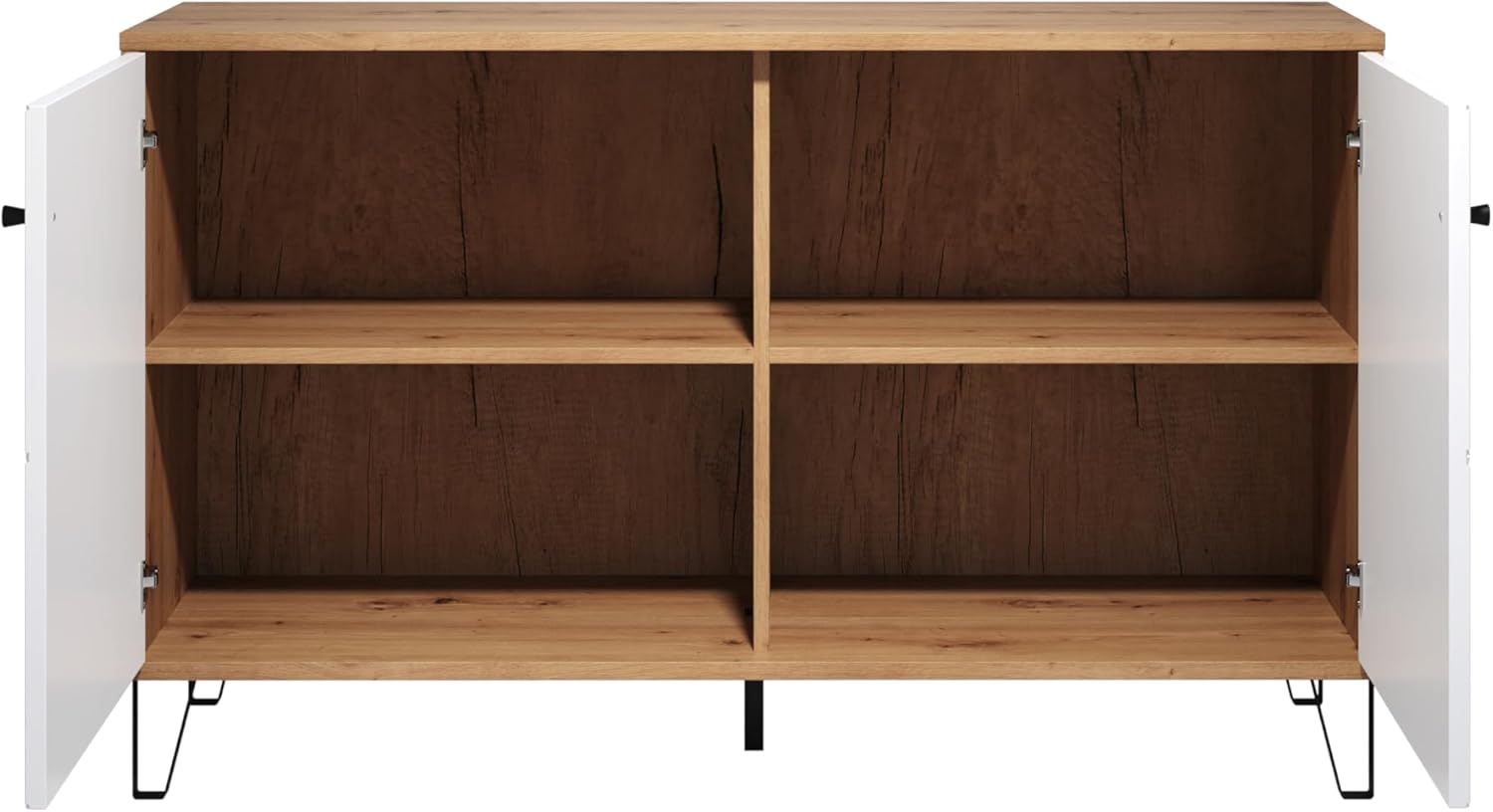 trendteam smart living - Touch - Sideboard - Artisan Eiche/Weiß - Kommode mit 2 Türen und 4 Fächern - (BxHxT) 123 x 76 x 40 cm - Wohnzimmerschrank mit modernen Metallfüßen - kratzfest