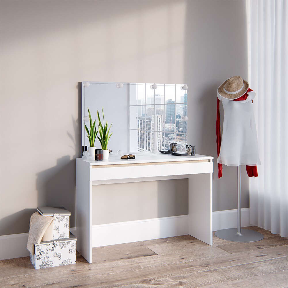 Vicco Schminktisch Emma Frisiertisch Frisierkommode Kommode Weiß Sonoma inklusive Spiegel und LED-Lichterkette