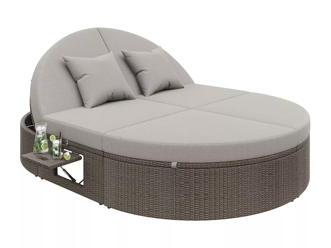 Chaise longue double en rotin avec tablette latérale, table pliante pour 2 personnes, angles réglables individuellement