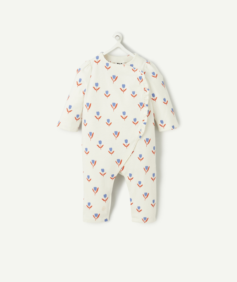 dors bien bébé en coton bio blanc imprimé avec fleurs bleu et rouge