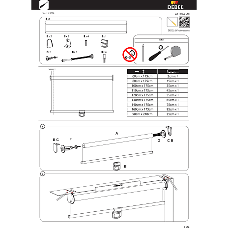 DEBEL Soft Roll rullegardin 100 x 175 cm - sort