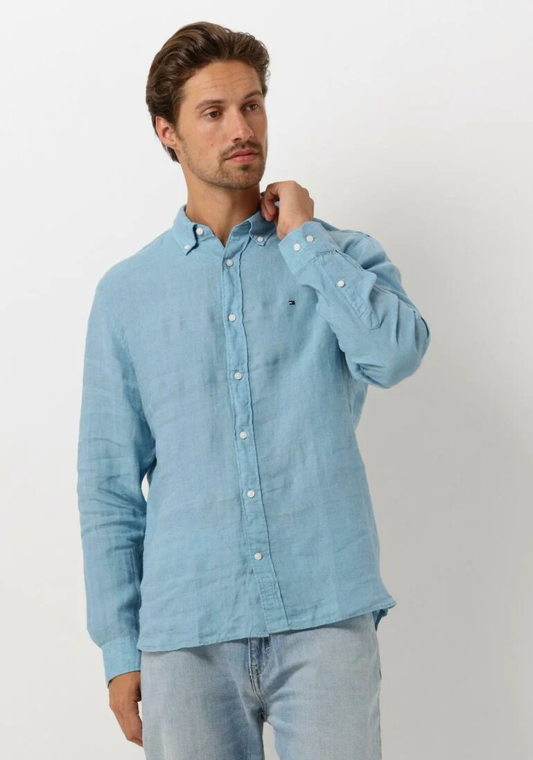 TOMMY HILFIGER blauwe tommy hilfiger casual overhemd pigment dyed li solid rf shirt
