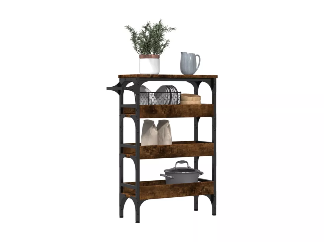 Chariot de cuisine chêne fumé 53x20x76 cm bois d'ingénierie