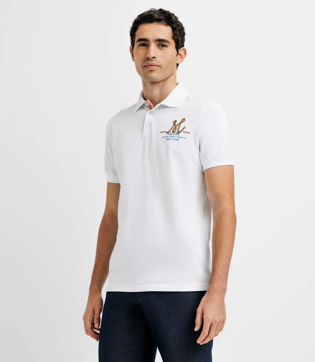 Polo nid d'abeille avec patch blanc