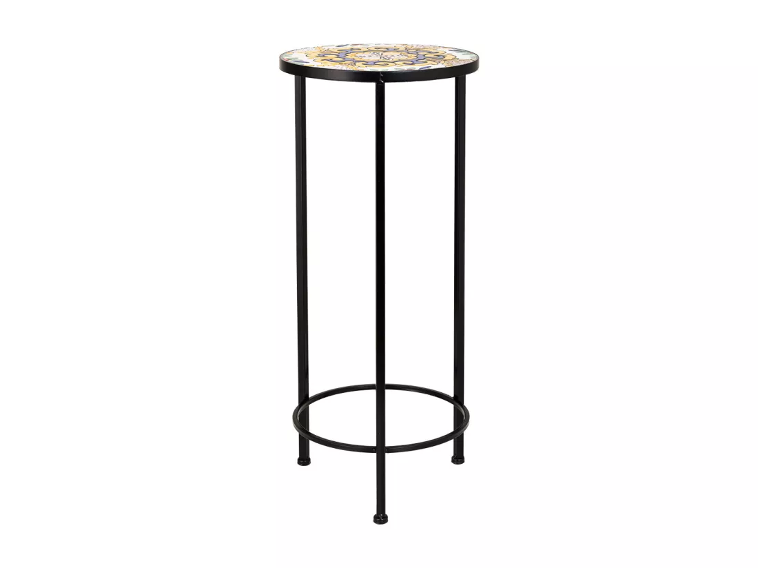 Lot de 3 supports en mosaïque noire et fer forgé D30x68h-D25x57h-D20x51h cm