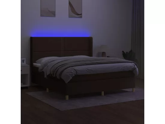 Sommier tapissier matelas et LED Marron foncé 160x200 cm Tissu