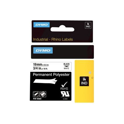 Dymo - Ruban d'étiquettes polyester auto-adhésives - (19 mm x 3,5 m) - fond blanc écriture noire