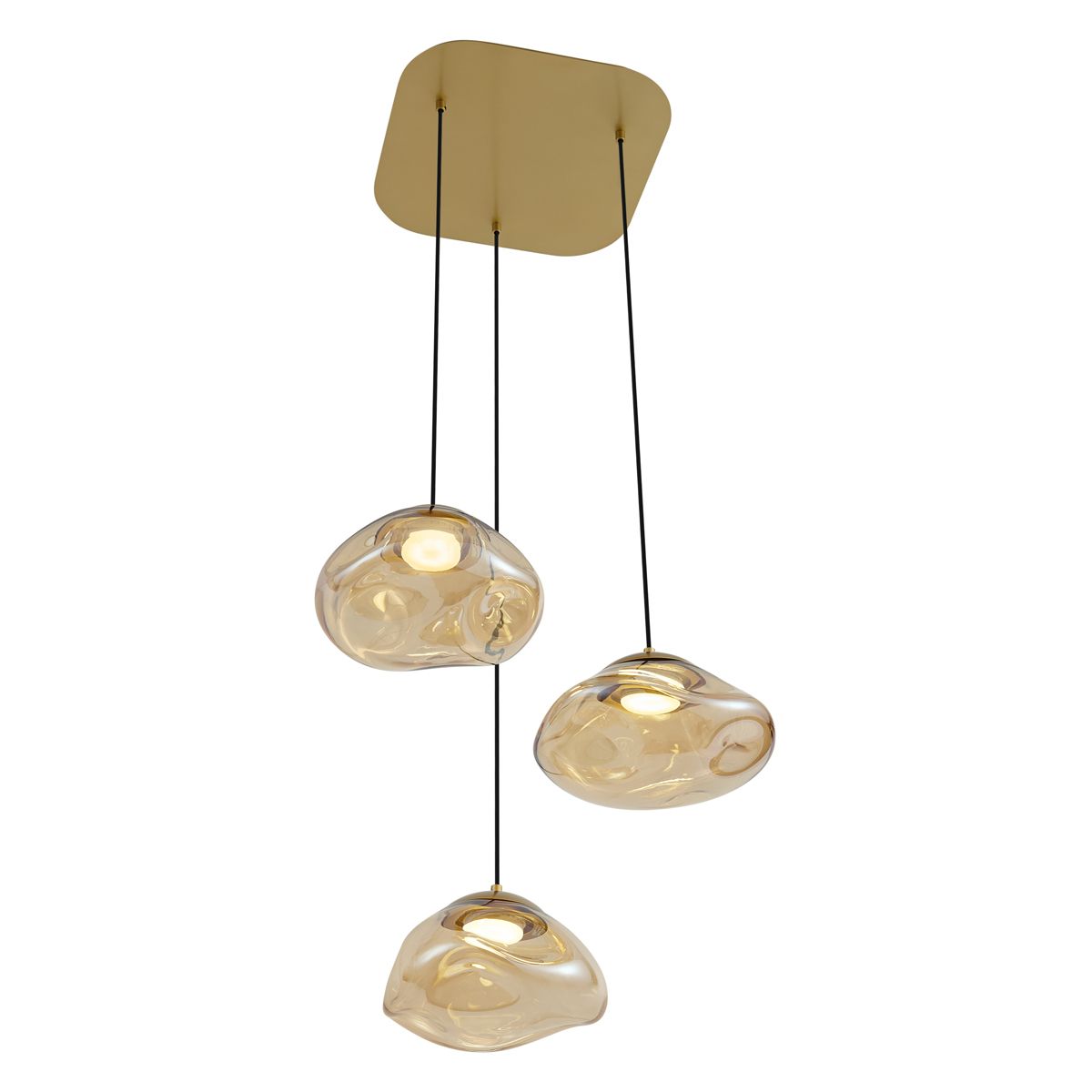 Hotel Chique hanglamp messing met amber glas 3-lichts - Gus