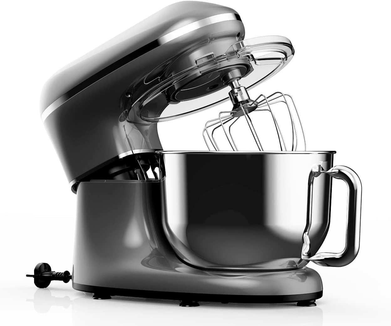 Küchenmaschine - 2000W - Edelstahl Rührschüssel (6,2 L) - Knetmaschine mit Rührhaken, Knethaken, Schlagbesen und Spritzschutz - Inkl. zusätzlichem Zubehör - Anthrazit